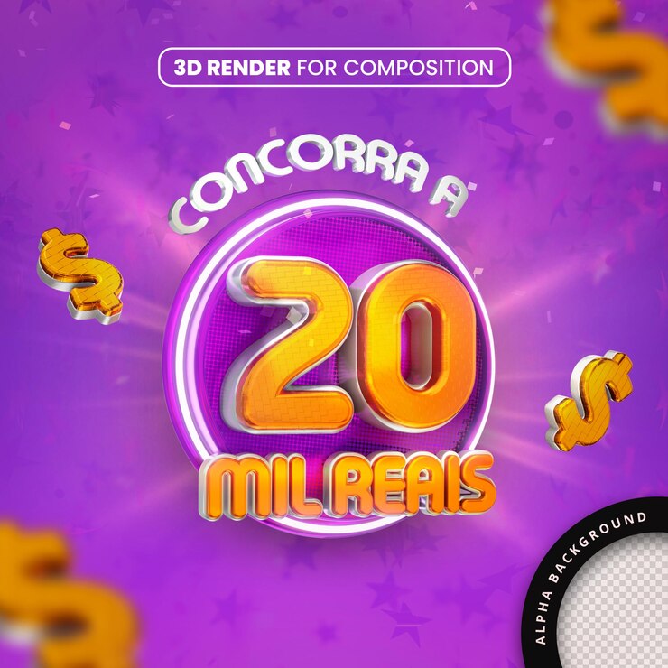 PSD concorra un 20 mil reales 3d render para la composición