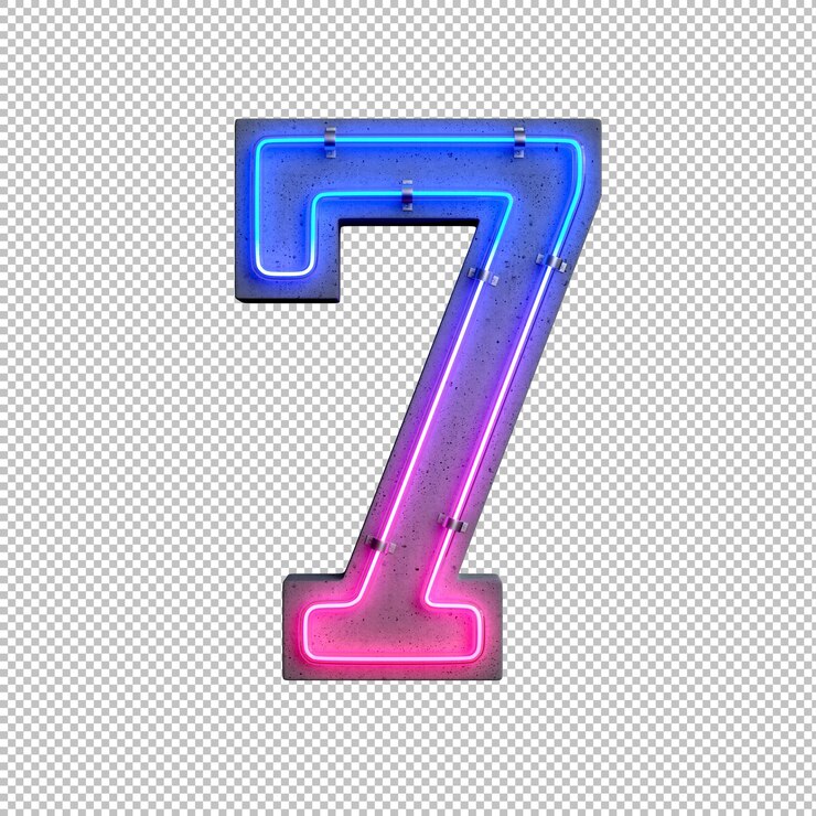 PSD concrete neon light number 7 on transparent background