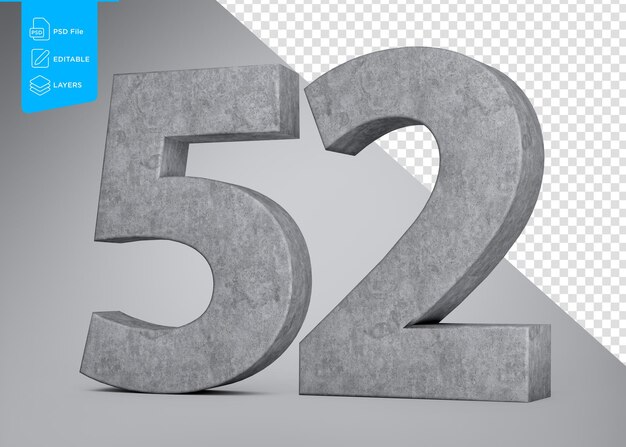 Concrete Number Fifty Two 52 Digit Made Of Grey Concrete Stone On Grey Background 3d Illustration