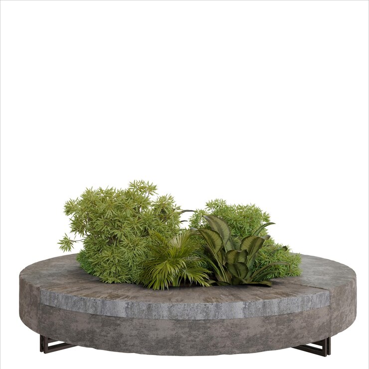 PSD concrete planter with greenery outdoor bench design