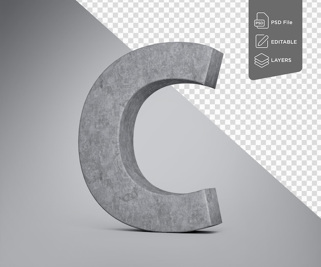 Concreto Letra mayúscula C Alfabeto C Hecho de piedra de hormigón gris sobre fondo gris Ilustración 3d