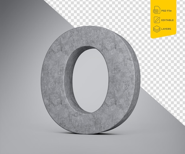 Concreto letra mayúscula O alfabeto O hecho de piedra de hormigón gris sobre fondo gris Ilustración 3d