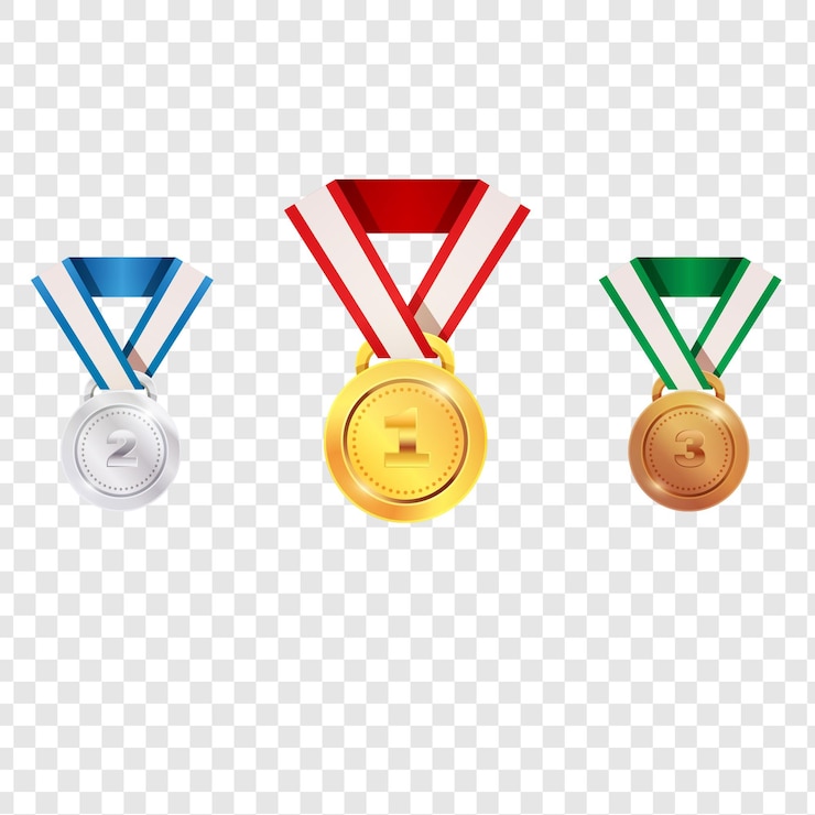 PSD condecorar con medallas de diferentes colores aisladas sobre un fondo transparente