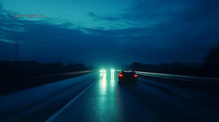 PSD conducción nocturna en autopista faros de lluvia movimiento borroso viaje por carretera oscura