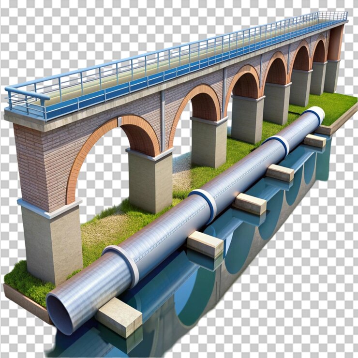 PSD conducto de puente de agua de acueducto sobre un fondo transparente