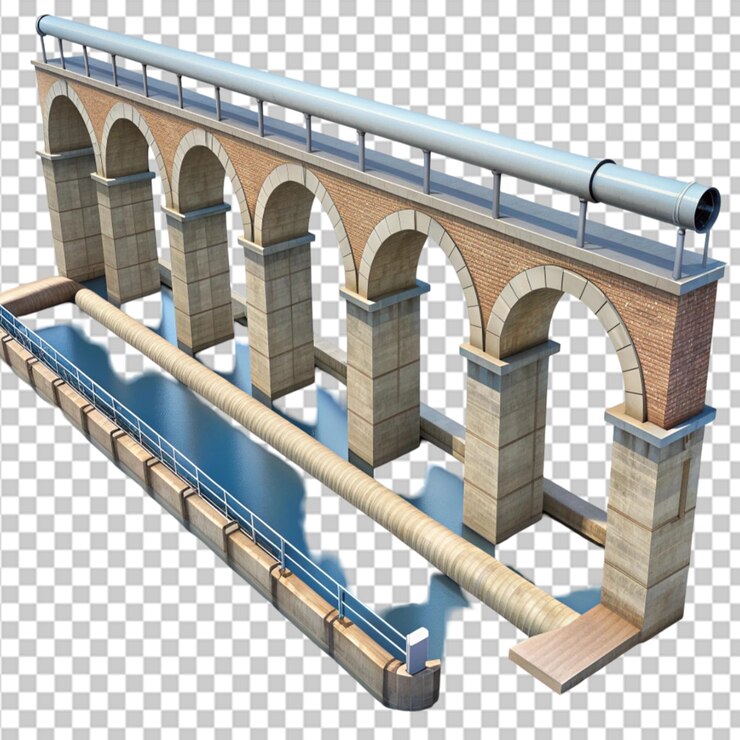 PSD conducto de puente de agua de acueducto sobre un fondo transparente