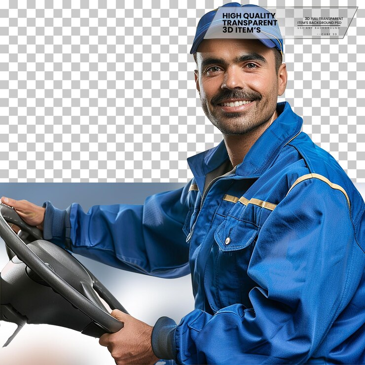 PSD conductor de autobús realista un conductor de autobús con una sonrisa amistosa en un fondo transparente