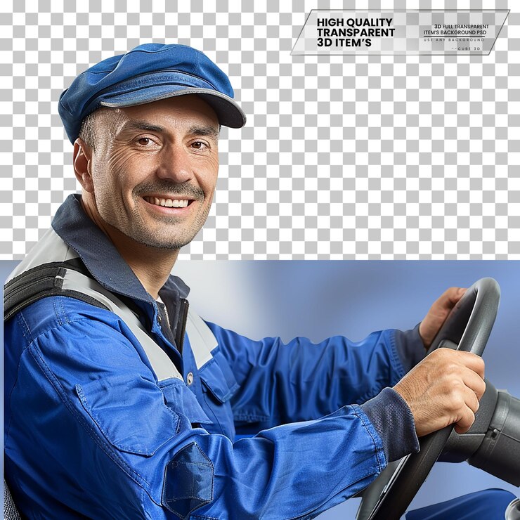 PSD conductor de autobús realista un conductor de autobús con una sonrisa amistosa en un fondo transparente