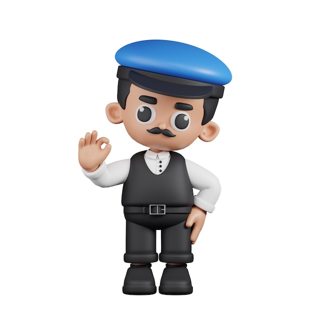 Conductor de personaje 3D dando pose de señal de Ok