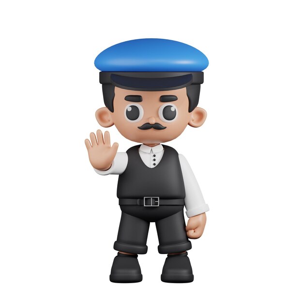 Conductor de personaje 3D haciendo la pose de señal de stop