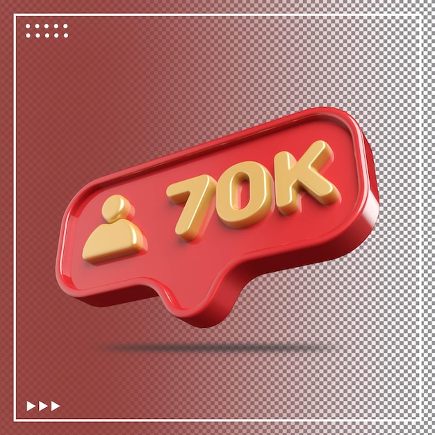 Ícone 70k seguidores ouro 3d