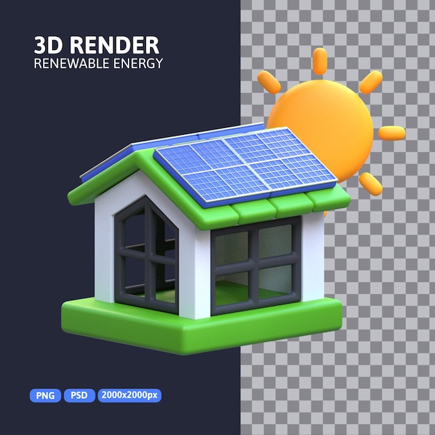 Ícone de casa solar 3D