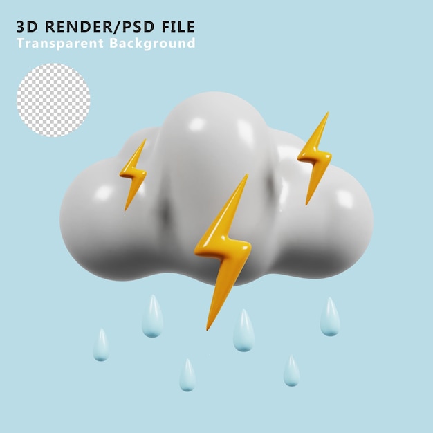 Ícone de chuva de trovoada Previsão do tempo Sinal meteorológico renderização 3D PSD Premium