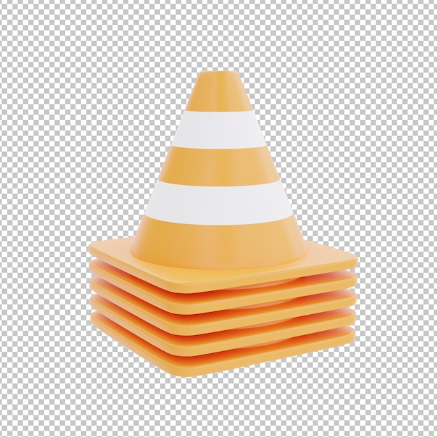 Cone de tráfego isolado em ferramentas de construção de fundo branco e renderização em 3d do dia do trabalho de equipamentos