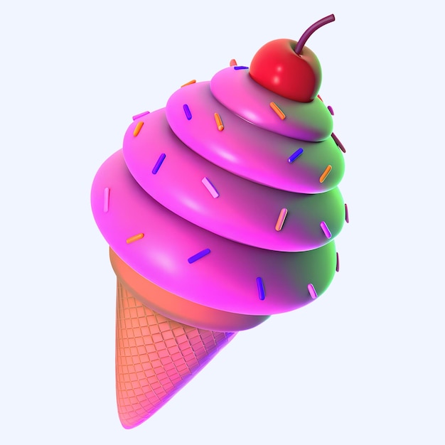 Cone de helado 3D con cereza y salpicaduras