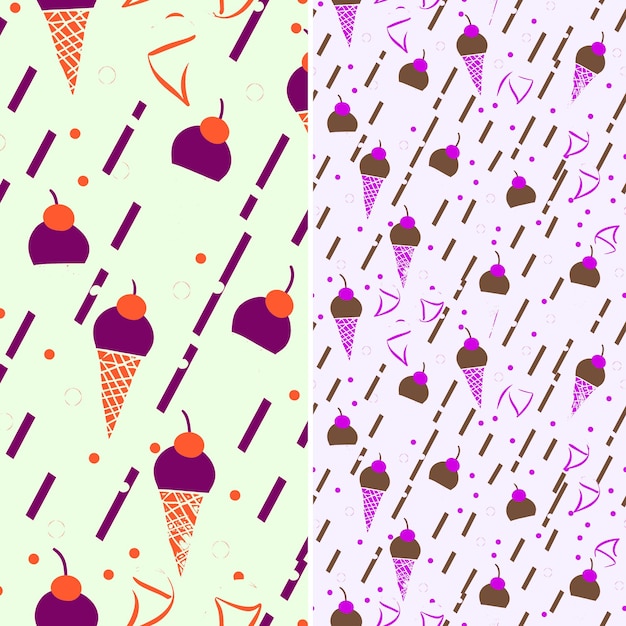PSD cone de helado con formas de salpicaduras y diseño pastel con diseños de patrones vectoriales de ilustración