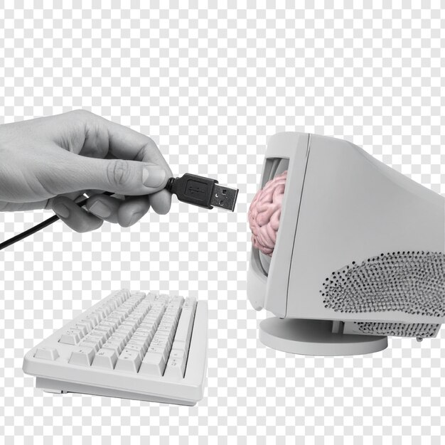 Conectando a mano el cable USB al monitor de la computadora antigua