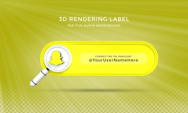 Conecte-me nas mídias sociais do snapchat, terceiro inferior, design 3d, modelo de emblema de ícone de renderização