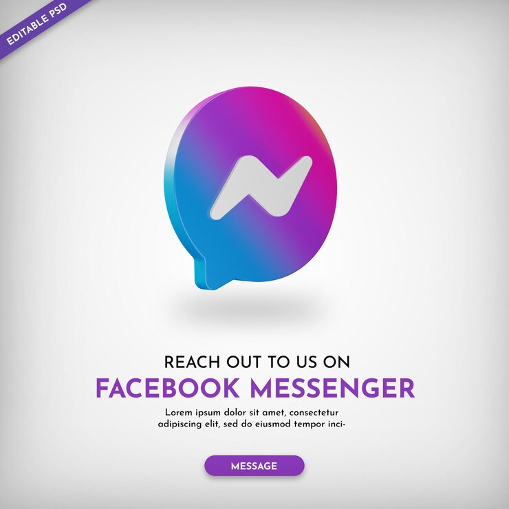 PSD conéctese en facebook messenger promo banner con icono 3d