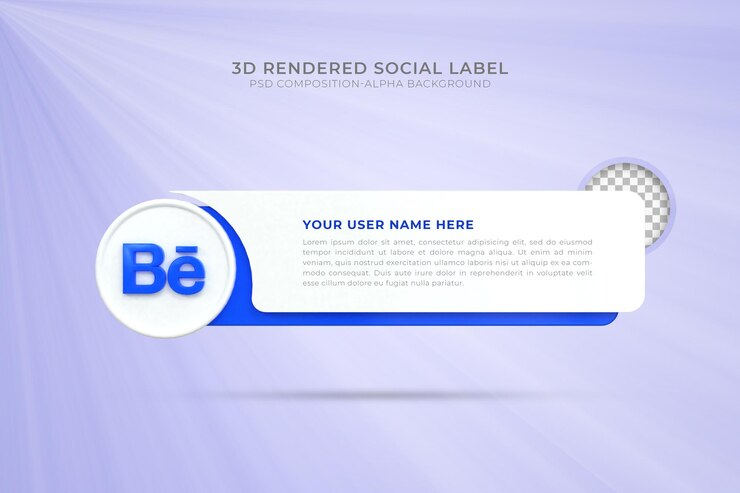 PSD conéctese con nosotros en las redes sociales de behance, tercio inferior, diseño 3d, icono de renderizado, insignia