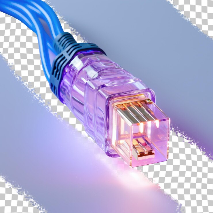 PSD conector rj45 en un fondo reflectante y un fondo transparente