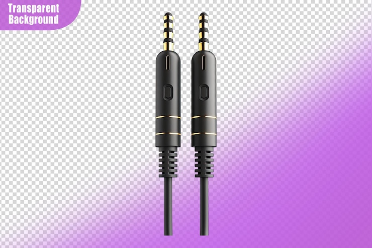 PSD conectores de cables de audio aislados sobre un fondo transparente