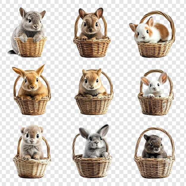 Conejitos lindos en cestas