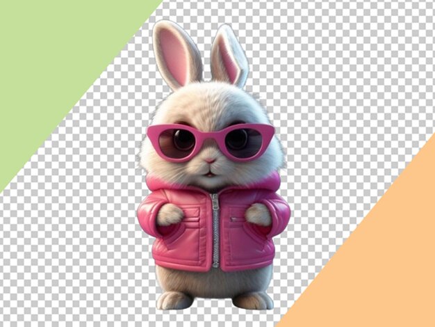 PSD conejo adorable 3d con chaqueta rosa y gafas de sol