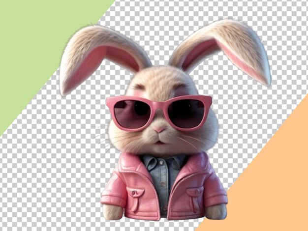 PSD conejo adorable 3d con chaqueta rosa y gafas de sol