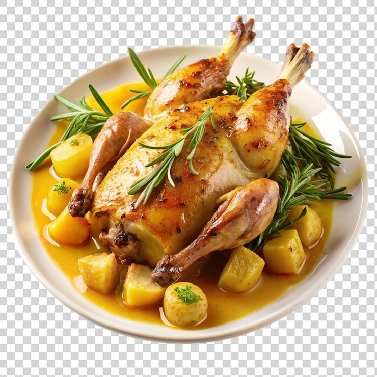 PSD conejo asado en miel con salsa de mostaza aislada sobre un fondo transparente