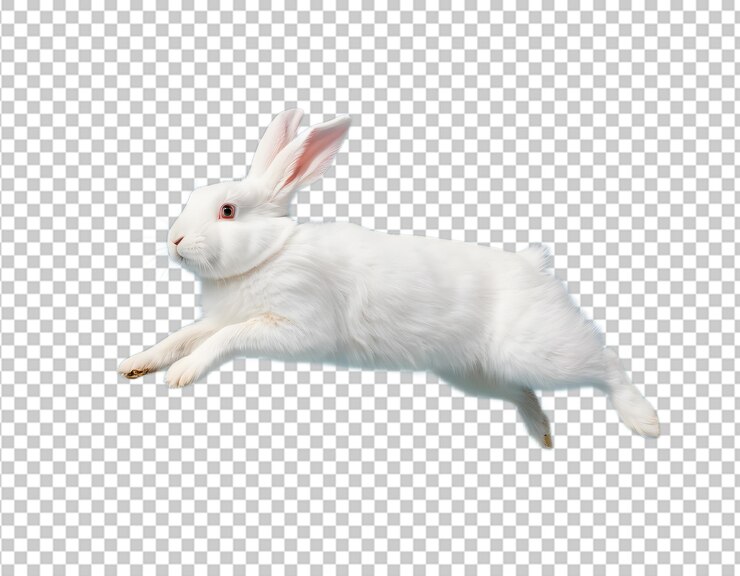 PSD conejo blanco aislado en midleap perfecto para diseños de primavera o pascua