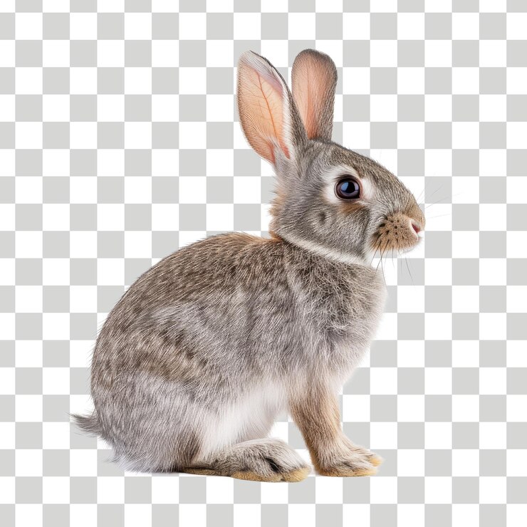 un conejo con una cara blanca y orejas y orellas se sienta en un fondo a cuadros