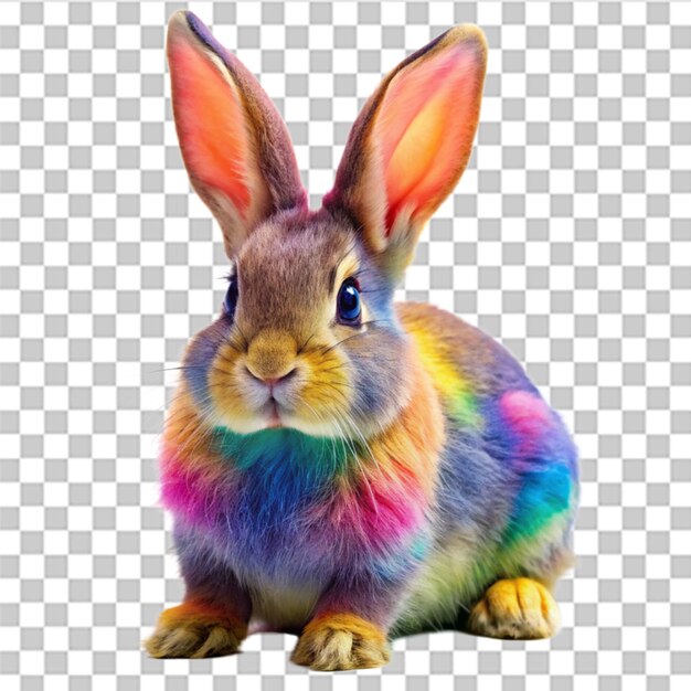 Un conejo de colores aislado sobre un fondo transparente