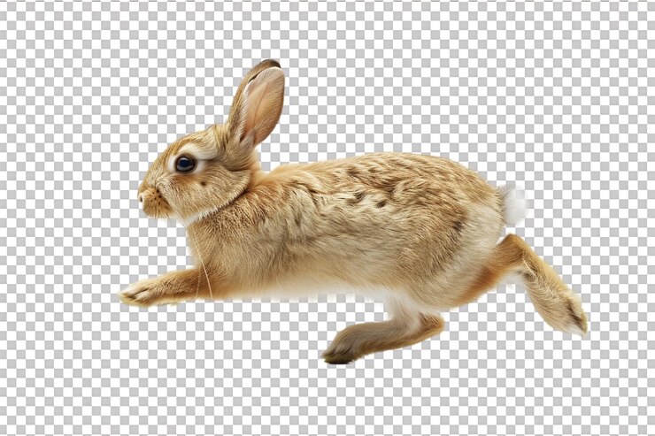 PSD conejo corriendo solo sobre un fondo transparente