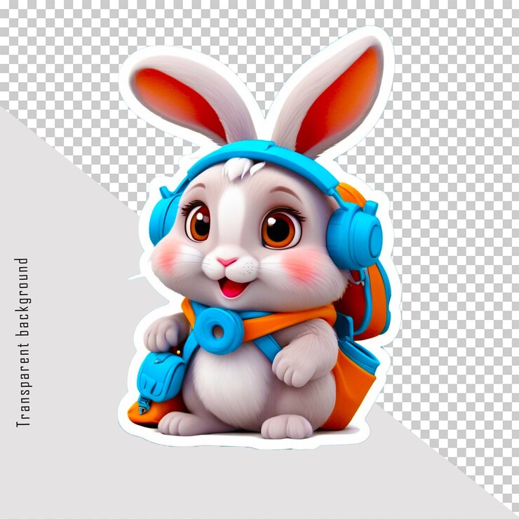 Conejo de dibujos animados aislado en 3D con un fondo transparente