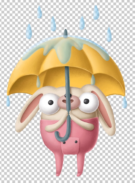 PSD conejo de dibujos animados con paraguas