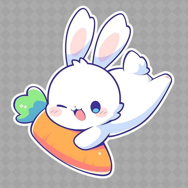 PSD un conejo de dibujos animados con una zanahoria en la cabeza y una zanahorea en la parte inferior