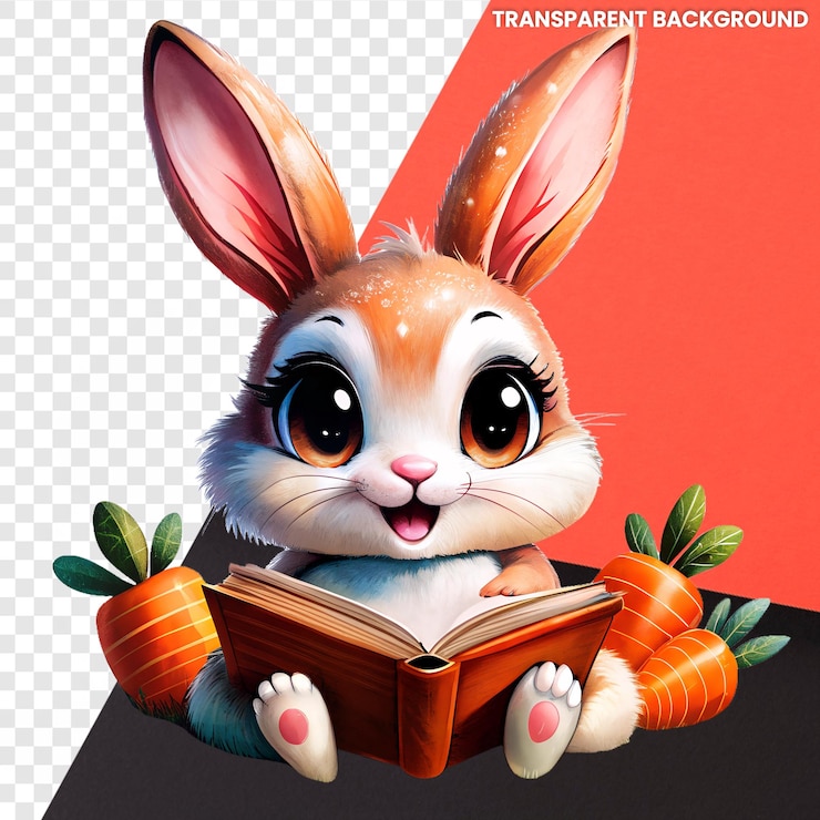 PSD un conejo está sosteniendo un libro con el título el título en él