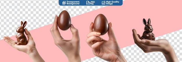 Conejo de huevo de pascua de chocolate de mano para una pascua alegre