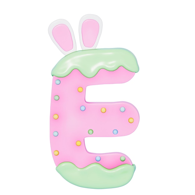 Conejo de pascua alfabeto de vacaciones e con una decoración linda en fondo blanco renderización 3d