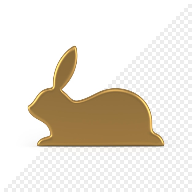 Conejo de pascua dorado premium estatuilla delgada elemento de decoración icono 3d ilustración realista