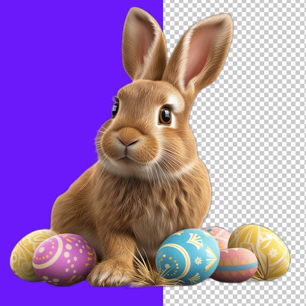 PSD conejo de pascua con huevos de colores