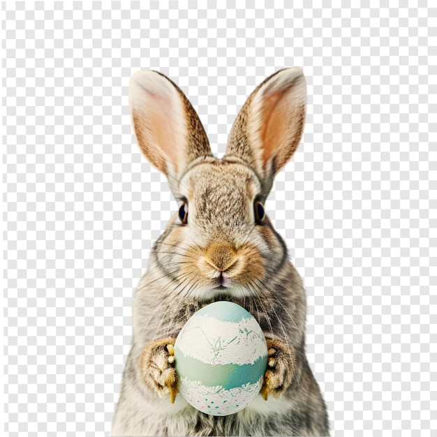 Conejo de Pascua con huevos de Pascua aislados en un fondo transparente