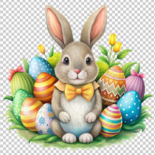 PSD el conejo de pascua en huevos de pascua clipart sublimaton