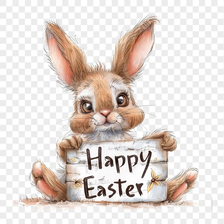 PSD conejo de pascua con un letrero de feliz pascua aislado en un fondo transparente png