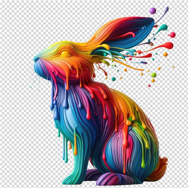 Un conejo con pintura de color en su cara está dibujado con marcadores de color