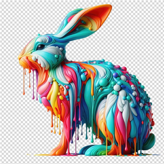 PSD un conejo con pintura colorida y de colores está dibujado en un fondo blanco