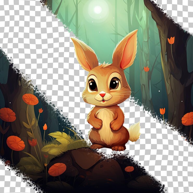 PSD un conejo en una roca con una estrella en el fondo.