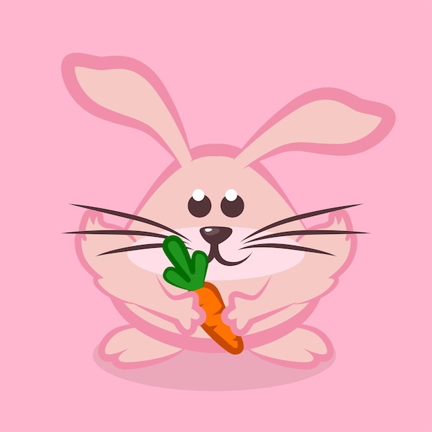 PSD el conejo rosado con zanahoria, el conejo de pascua de dibujos animados.
