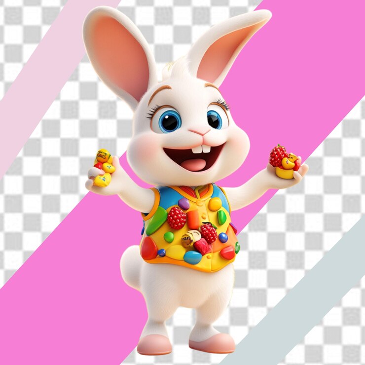 PSD un conejo sosteniendo una tarjeta de felicitación de pascua